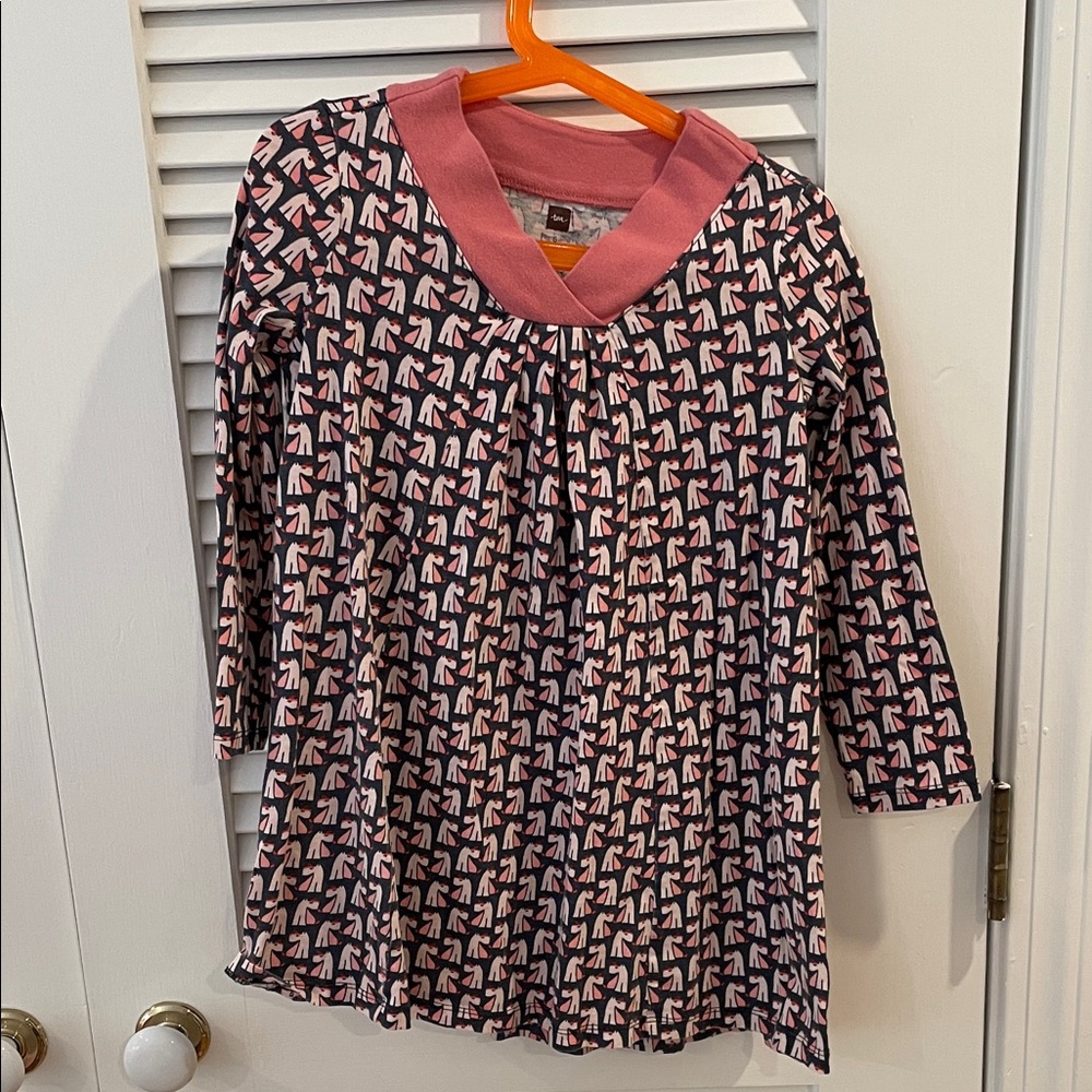 Tea Collection Pink and Black Patterned Dress
